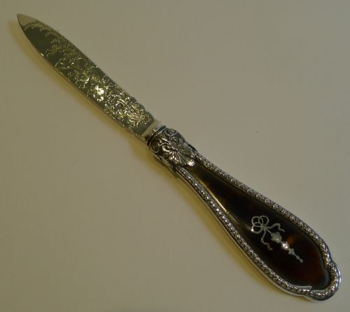 Antique Silver & Tortoiseshell Letter Opener - 1892