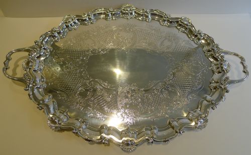 Antique English Silver Plated Serving Tray by Barker Brothers C.1890