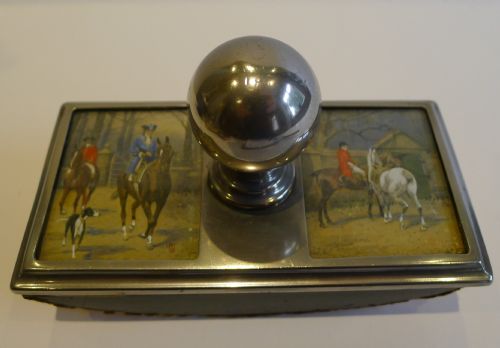 Antique English Hunt Scene Rolling Blotter C.1910
