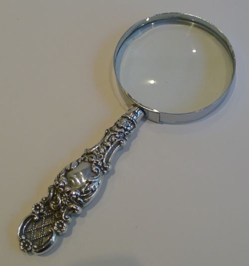 Decorative English Antique Silver Handled Magnifying Glass - 1899