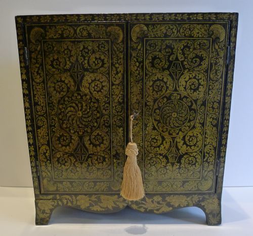 MAGNIFICENT ANTIQUE ENGLISH PENWORK TABLE CABINET C1790 - ADDITIONAL PHOTO 1