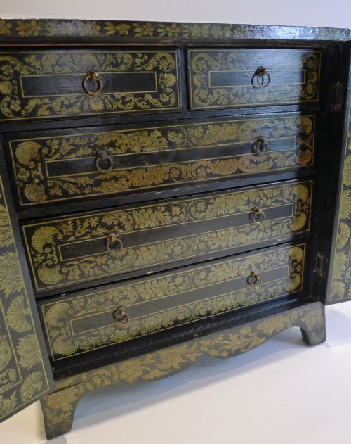 MAGNIFICENT ANTIQUE ENGLISH PENWORK TABLE CABINET C1790 - ADDITIONAL PHOTO 3