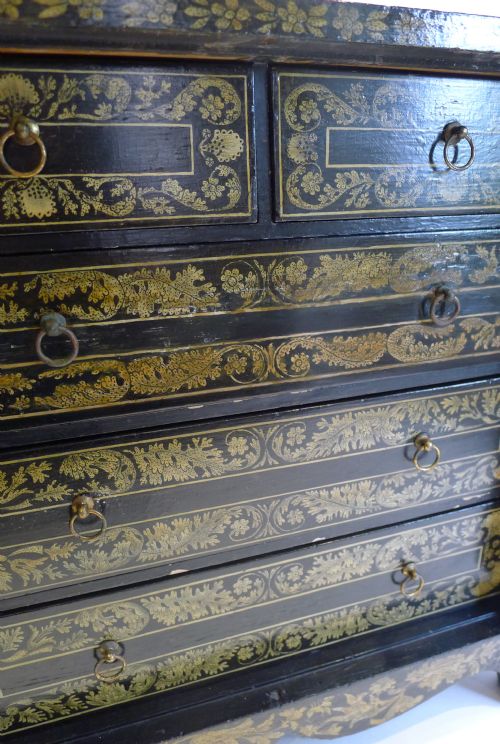 MAGNIFICENT ANTIQUE ENGLISH PENWORK TABLE CABINET C1790 - ADDITIONAL PHOTO 4