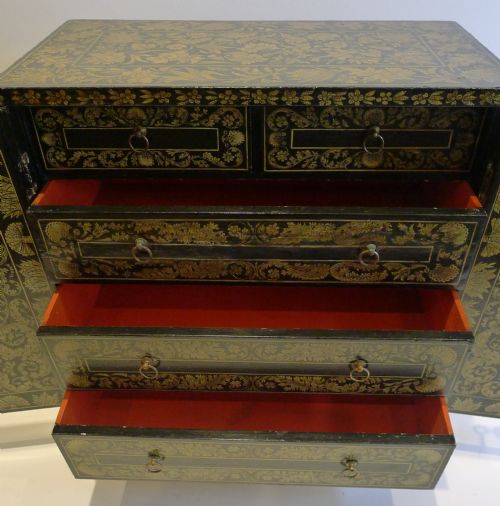 MAGNIFICENT ANTIQUE ENGLISH PENWORK TABLE CABINET C1790 - ADDITIONAL PHOTO 5