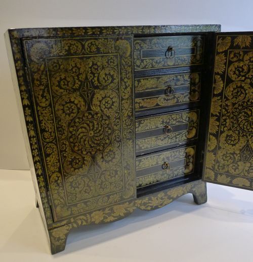 MAGNIFICENT ANTIQUE ENGLISH PENWORK TABLE CABINET C1790 - ADDITIONAL PHOTO 11
