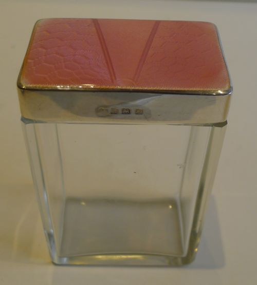 Antique English Vanity Jar - Sterling Silver & Guilloche Enamel - 1913