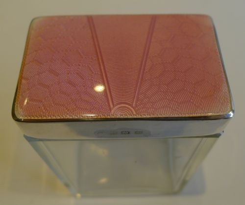 fig 1. Antique English Vanity Jar - Sterling Silver & Guilloche Enamel - 1913