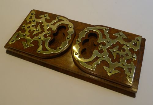 fig 1. Antique English Burl Walnut Expanding Book Slide - Brass Mounted c.1860