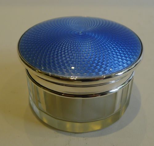 English Sterling Silver & Guilloche Enamel Jar or Box - 1928