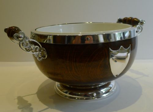 fig 2. Antique English Oak & Silver Plate Salad Bowl & Servers c.1900