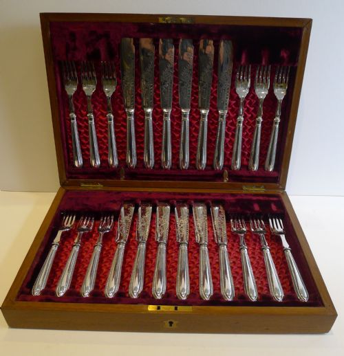 Set Twelve Antique English Fish Knives & Forks by Allen & Darwin