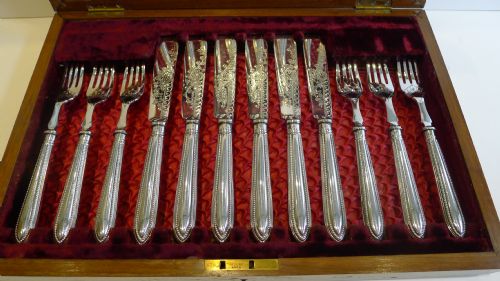 fig 1. Set Twelve Antique English Fish Knives & Forks by Allen & Darwin