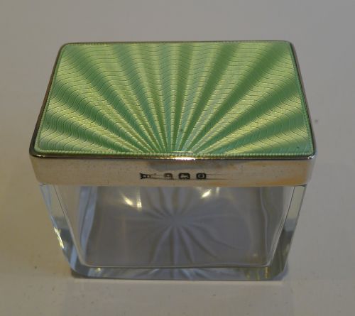 Antique English Sterling Silver & Guilloche Enamel Lidded Jar / Box