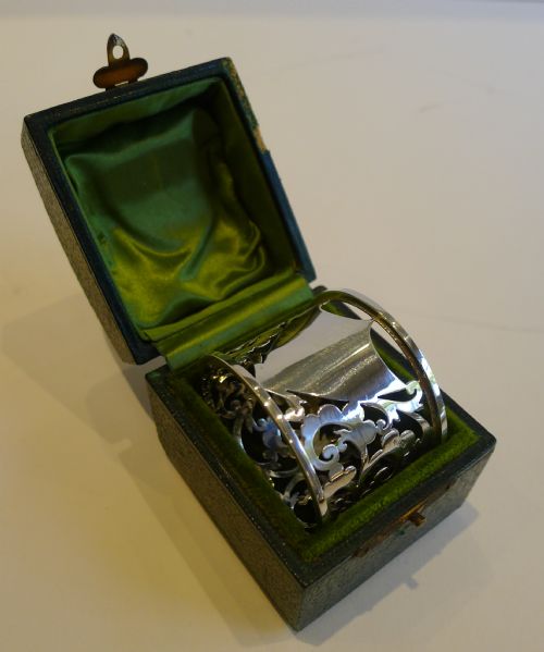 Antique English Sterling Silver Napkin Ring in Case - 1905