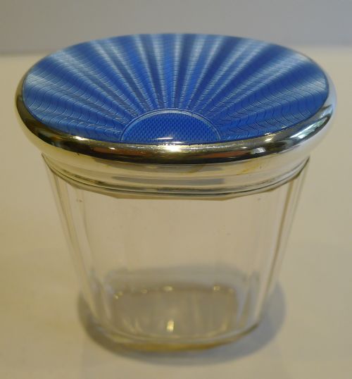 Vintage English Sterling Silver & Guilloche Enamel Jar - 1933