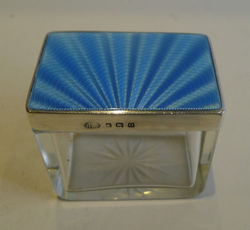 Antique English Sterling Silver & Guilloche Enamel Lidded Jar / Box