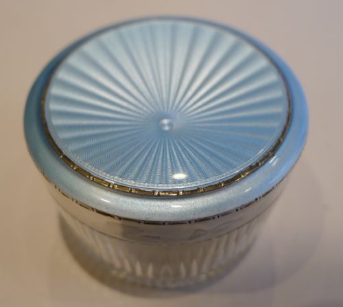 Pretty Antique Cut Crystal Vanity Jar - English Sterling Silver & Enamel