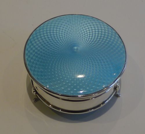 fig 1. English Sterling Silver & Turquoise Guilloche Enamel Jewellery Box - 1925
