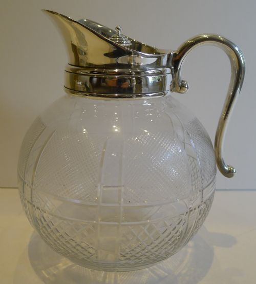 Unusual Antique English Spherical Cut Glass Serving Jug / Pitcher