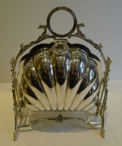 Magnificent Shell Shaped Folding Biscuit Box - Gilded Interior by Daniel & Arter C.1890