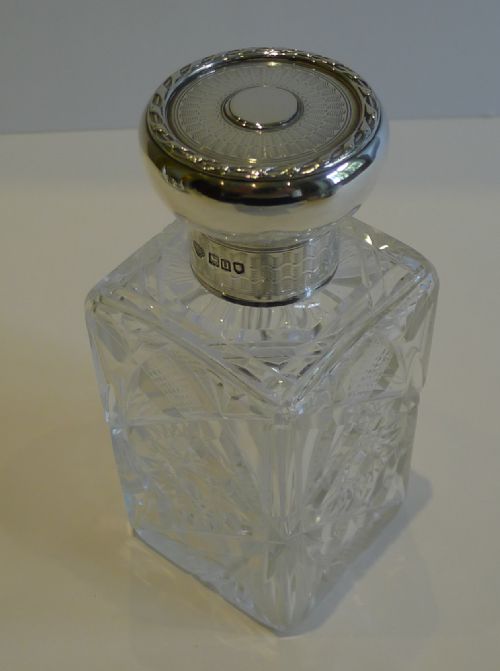 Handsome English Cut Crystal & Sterling Silver Perfume or Scent Bottle - 1915