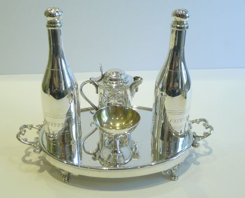 Rare Novelty Victorian Cruet Set - Champagne Bottles C.1875