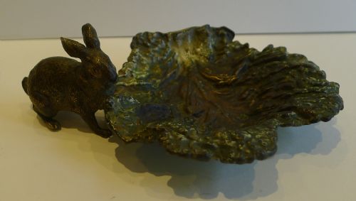 Frank Bergman Figural Bronze Dish - Rabbit, Signed "Geschutz" C.1900