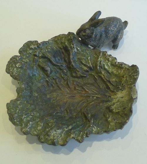 fig 1. Frank Bergman Figural Bronze Dish - Rabbit, Signed