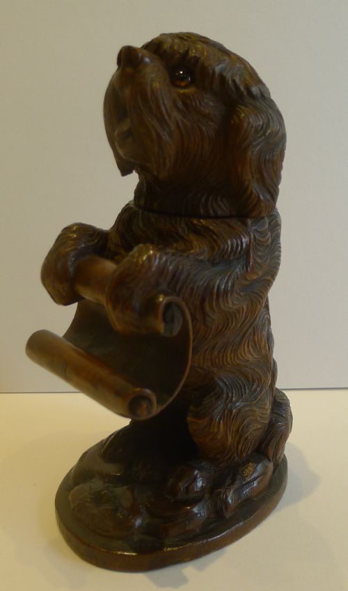 Magnificent Figural Antique Black Forest Inkwell - Dog, C.1880


