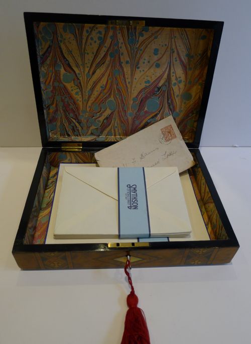 fig 1. Antique English Burl Walnut & Tunbridge Desk Box c.1860