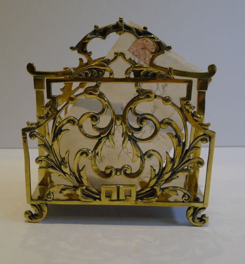 Stunning & Elegant Antique Brass Letter / Stationery Holder C.1880
