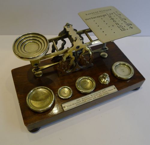 Handsome Antique English Mahogany & Brass Postage or Letter Scale by Sampson Mordan
