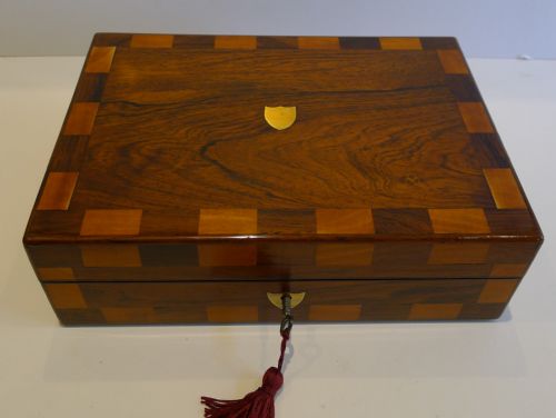 English William IV Travelling Writing Box in Rosewood & Satinwood C.1830