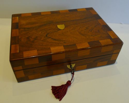 fig 1. English William IV Travelling Writing Box In Rosewood & Satinwood c.1830