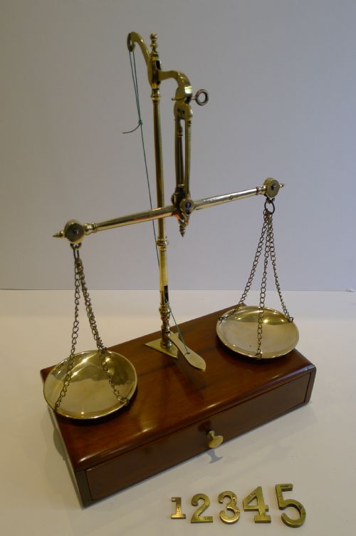 Antique English Travelling Apothecary Scales in Mahogany & Brass C.1880