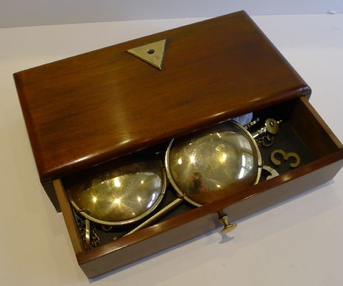 fig 3. Antique English Travelling Apothecary Scales In Mahogany & Brass c.1880
