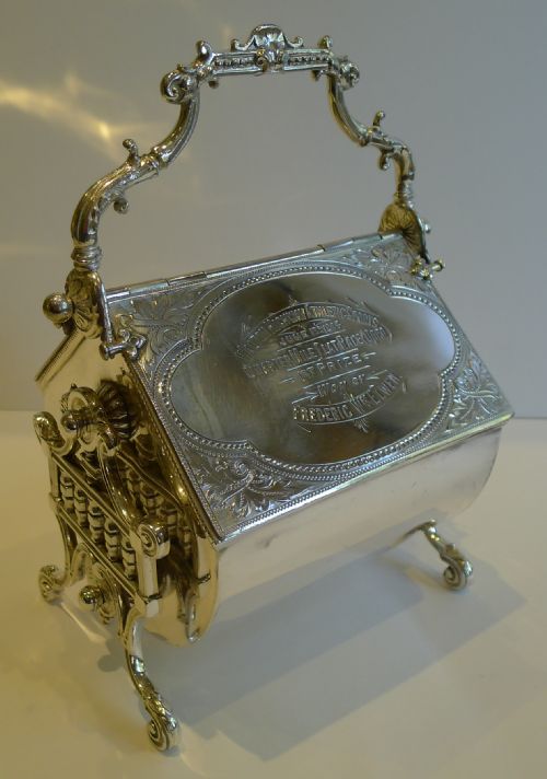 Unusual Antique Automated English Biscuit Box / Server Dated 1894