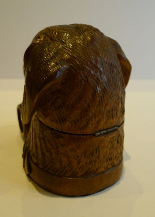 fig 1. Charming Antique Black Forest Figural (Dog) Inkwell With Whisky Barrel c.1890