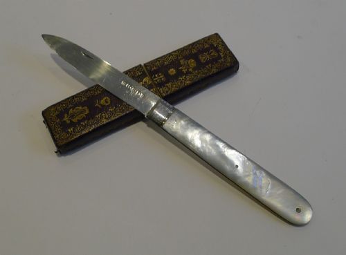 Antique English Sterling Silver & Mother of Pearl Fruit Knife - 1832