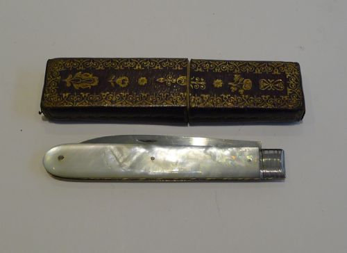 fig 1. Antique English Sterling Silver & Mother of Pearl Fruit Knife - 1832
