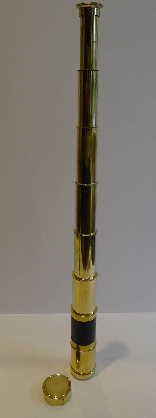 fig 1. Antique English Leather Bound Polished Brass Telescope - Six Drawer