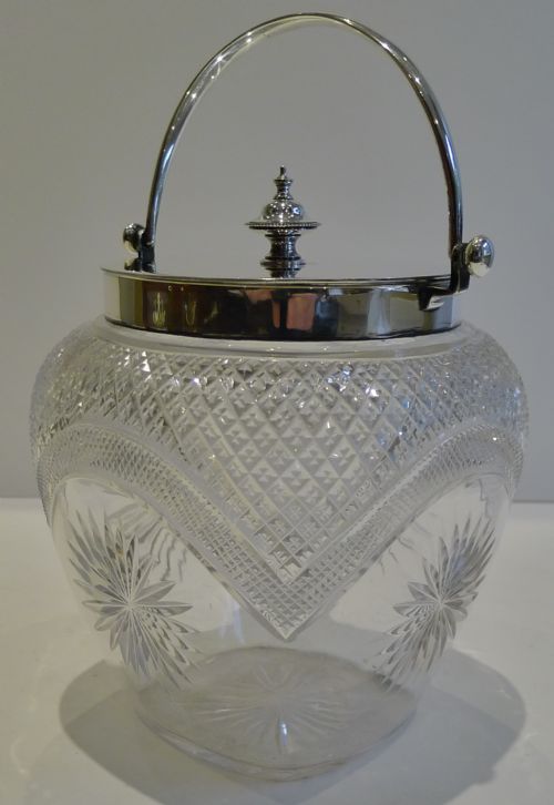 Fabulous Top Quality Cut Crystal & Silver Plated Biscuit Box by James Dixon C.1900