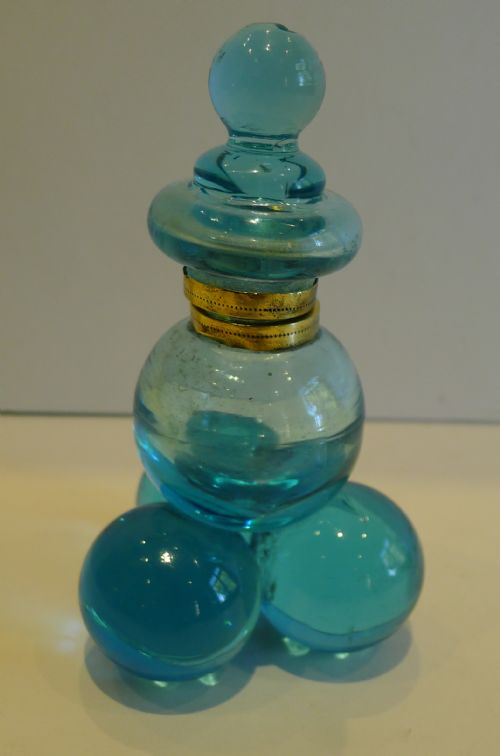 Antique English Peacock Blue Inkwell C.1890