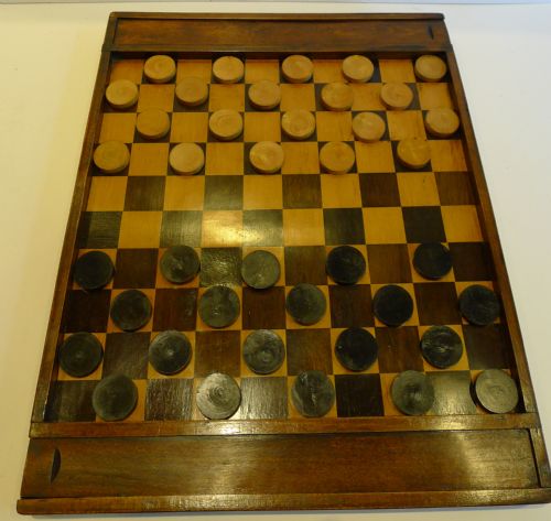 Scarce Antique French Chess / French Checkers Board C.1860