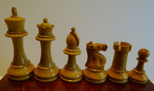 fig 1. Antique English Weighted Boxwood Chess Set With Storage Box c.1910