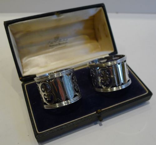 fig 1. Pair Boxed Antique English Sterling Silver Napkin Rings - 1903