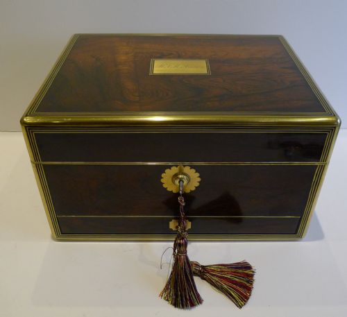 Quality Large Georgian Brass Bound Rosewood Jewellery Box C.1825