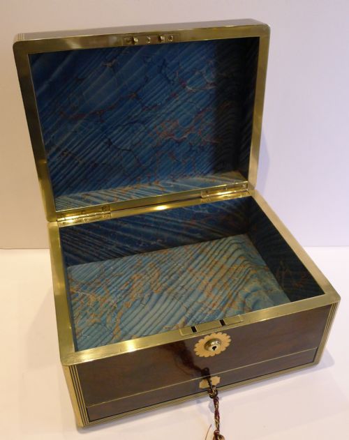 fig 1. Quality Large Georgian Brass Bound Rosewood Jewellery Box c.1825