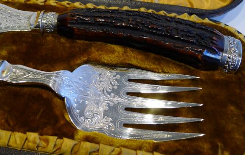 fig 1. Magnificent & Grand Antler Horn & Silver Fish Servers - 1886