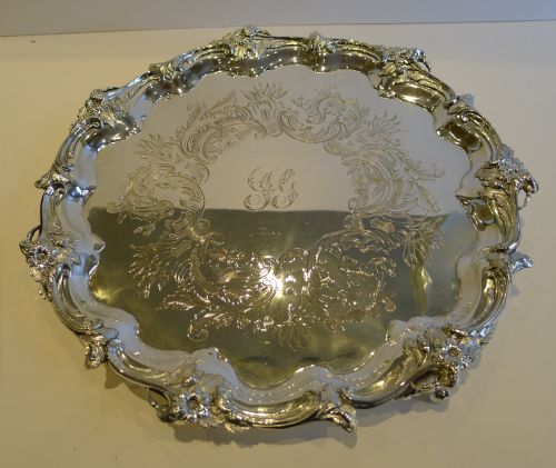 Antique English Silver Plated Salver or Tray by Roberts & Slater C.1850